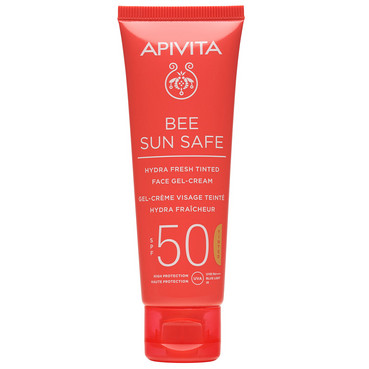 Сонцезахисний гель-крем для обличчя тонуючий з SPF50 Apivita Bee Sun Safe Hydra Fresh Tinted Face Gel-Cream SPF50 фото