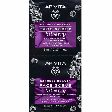 Маска скраб для обличчя ОСВІТЛЕННЯ з чорницею Apivita Express Beauty Brightening Face Scrub With Bilberry фото