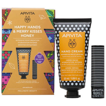 Набір для рук і губ з медом Apivita Happy Hands And Marry Kisses Honey Kit (cr/50ml + lip/balm/4,4g) фото