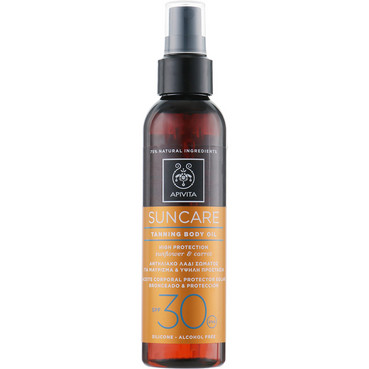 Масло-спрей для загара с подсолнечником и морковью Apivita Suncare Sunbody Tanning Body Oil SPF 30 фото