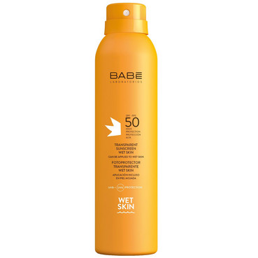 Сонцезахисний водостійкий спрей SPF 50 з прозорою текстурою Babe Laboratorios Transparent Sunscreen Wet Skin SPF 50 фото