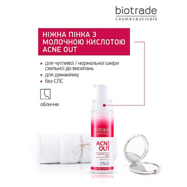 м&sq;яка пінка з молочною кислотою для будь-якого типу шкіри biotrade acne out cleansing face foam фото