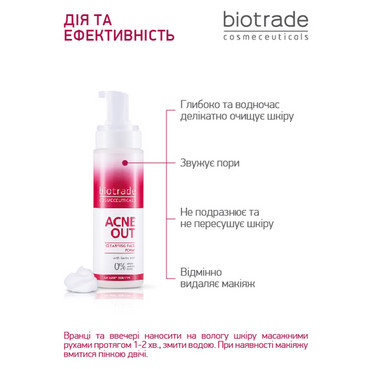 м&sq;яка пінка з молочною кислотою для будь-якого типу шкіри biotrade acne out cleansing face foam фото
