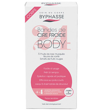 Набір для депіляції ніг та тіла Byphasse Cold Wax Strips Legs & Body For Sensitive Skin (24/strips + 4/wipes) фото