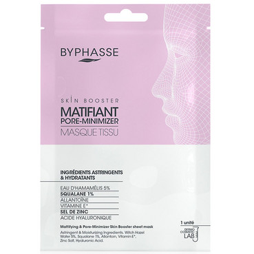 Тканинна маска-бустер для звуження пор та матовості шкіри обличчя Byphasse Skin Booster Mattifying & Pore-Minimizer Sheet Mask фото