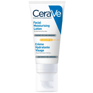 Легкий зволожувальний крем для нормальної та сухої шкіри обличчя з SPF 50 CeraVe AM Facial Moisturising Lotion SPF 50 фото