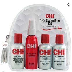Дорожний набір для всіх типів волосся CHI The Essentials Kit Set (shmp/59ml + hair/protect/59ml + mask/59ml + silk/59ml) фото