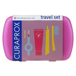 Дорожній набір &bq;Be You&bq;, рожевий Curaprox Be You Orange Set (tbr/1szt + paste/10ml + 2xbrush/1szt + acc + bag) фото