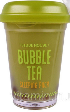 нічна маска з зеленим чаєм etude house bubble tea sleeping pack green tea фото