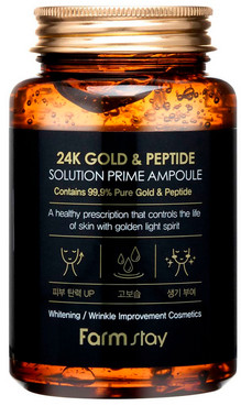 Антивозрастная ампульная сыворотка с золотом и пептидами FarmStay 24K Gold & Peptide Perfect Ampoule фото