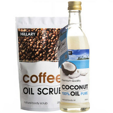 Косметичний набір Hillary Body Skin Coffee & Coconut Kit (oil/250ml + scrub/200g) фото