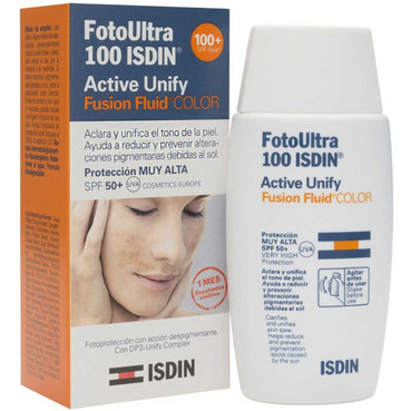 Флюїд тональний для обличчя вирівнюючий тон шкіри Isdin Foto Ultra 100 Active Unify Fusion Fluid Color SPF 50+ фото