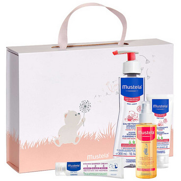 Подарунковий набір для мами та малюка Mustela Kit (clean/water/300ml + f/cr/40ml + b/oil/105ml + b/cr/50ml) фото