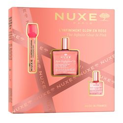 Подарунковий набір &bq;Нескінченне сяйво&bq; Nuxe Huile Prodigieuse The Infinite Glow In Pink (oil/50ml + lip/ser/8ml + oil/10ml) фото