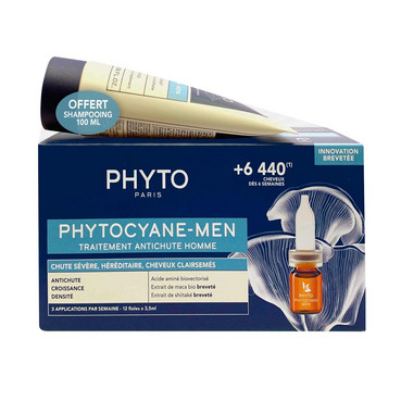 Набір засобів для чоловіків проти хронічного випадіння волосся Phyto Phytocyane Men Anti-Hair Loss Treatment Set (amp/12*3,5ml + shmp/100ml) фото