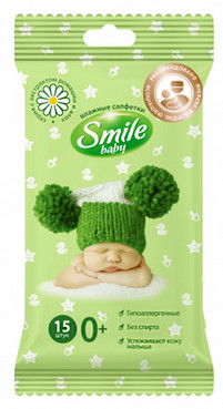 Вологі серветки для новонароджених з екстрактами ромашки і алое Smile Baby фото