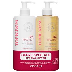 Набір для обличчя та тіла з очищуючою олійкою Topicrem DA Protect Set (oil/500ml + balm/500ml) фото