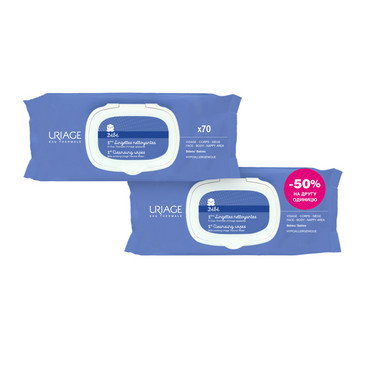 Bebe 1-е Серветки DUO Uriage BEBE 1st Cleansing Water Wipes Kit (2*70 pieces) фото