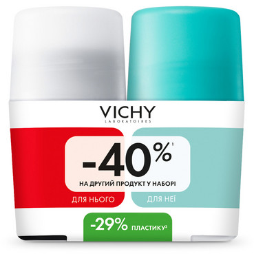 Набір дезодорантів для чоловіків та жінок Vichy Anti-Transpirant (deo/50ml +deo/50ml) фото