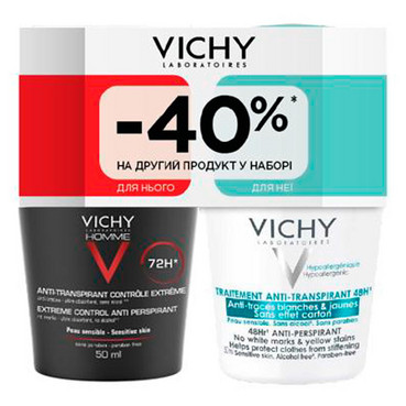 Набір дезодорантів для чоловіків та жінок Vichy Anti-Transpirant (deo/50ml +deo/50ml) фото