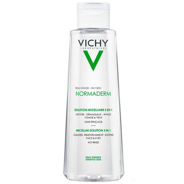 Міцелярна вода 3-в-1 для зняття макіяжу та очищення жирної чутливої шкіри обличчя та очей Vichy Normaderm Micellair Solution 3 in 1 фото