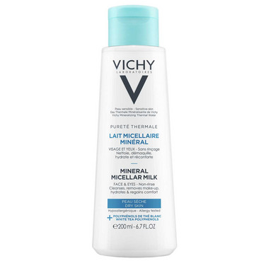 Міцелярне молочко для сухої шкіри обличчя і очей Vichy Purete Thermale Mineral Micellar Milk фото