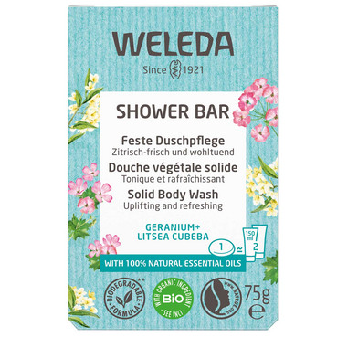 Твердий арома-бар для душу Герань та Літсея кубеба Weleda Shower Bar Solid Body Wash Geranium+Litsea Cubeba фото