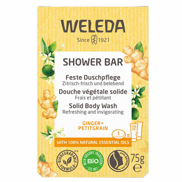 Твердий арома-бар для душу Імбір та Гіркий апельсин Weleda Shower Bar Solid Body Wash Ginger+Petitgrain фото